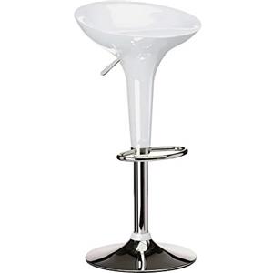 BAKAJI Sgabello Bar Cucina Altezza Regolabile Base in Acciaio Cromato e Seduta in ABS Girevole Casa (Bianco)