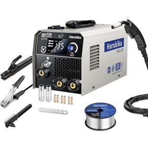 Harukiku135 saldatrice a filo continuo no gas, Saldatrice 3-in-1 Multiprocesso (Flux MIG/MMA/Lift TIG) con Alimentazione Sinergica, Inverter IGBT Compatto per Professionisti & Hobby Domestico