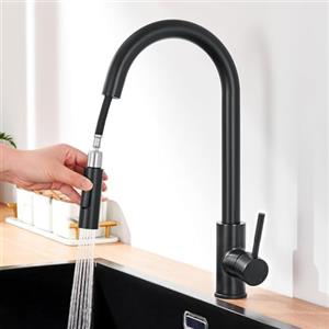 Lonheo Rubinetto da cucina nero, ad alta pressione, estraibile, girevole a 360°, miscelatore da cucina con doccetta 2 tipi di getto d'acqua, in acciaio inox, per lavello da cucina