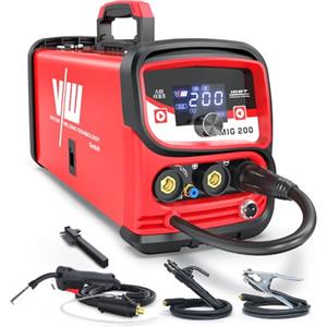 VECTOR WELDING 2025 Nuovo MIG200 Saldatrice a Filo Continuo Senza Gas, 4 In 1 MIG/MAG/ARC/Lift TIG IGBT Inverter Saldatore con Pistola Di Saldatura MIG, MCU e Smart Digital LED Dispaly - VECTOR WELDING