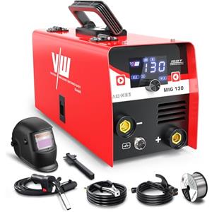 VECTOR WELDING MIG 130A Saldatrice a Filo Continuo No Gas 2 in 1 Saldatrice MIG ARC con IGBT e Torcia a Filo Animato e Casco da Saldatore e 0.5 KG di Filo Animato 1.0mm, per Principianti-VECTOR WELDING