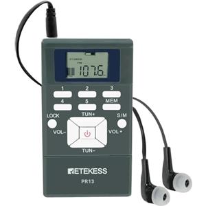 Retekess PR13 FM Radio Tascabile, Ricevitore FM Portatile,Radio Orologio Digitale con Auricolare Stereo, Utilizzo di 2 Batterie AAA, Clip Posteriore, per Riunioni, Guide Turistiche,Regalo