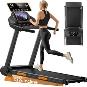 UMAY Tapis Roulant Salvaspazio con Inclinazione 15%, Tapis Roulant Elettrico 12KM/H, Tapirulan Pieghevole da Casa con Motore da 3.0 HP e Display LED, Carico Massimo 136KG