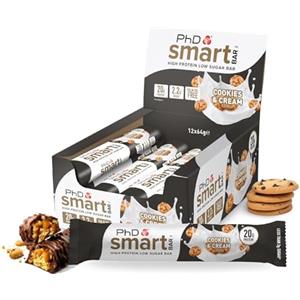 PhD Nutrition Smart Bar Barretta proteica 12x64g Cookies & Cream - Protein Bar con fino a 22g di proteine e poco zucchero, Adatta a una dieta macro