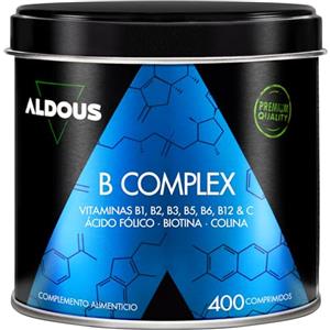 Aldous Bio Vitamina B Complex Alto Dosaggio + Vitamina C - 400 Compresse Vegan - Multivitaminico - Vitamina B12, B1, B3, B4, B5, B6, Acido Folico, Biotina, Colina - Integratori Stanchezza - Vitamine B - ALDOUS