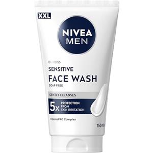 Beiersdorf NIVEA MEN Sensitive Gel Detergente Viso XXL 150 ml, Detergente viso uomo in maxi formato per 5x protezione dalle irritazioni, Skincare uomo con Complesso VitaminPRO idratante per pelli sensibili