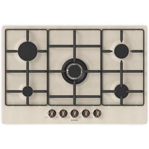 SCHOCK | Piano Cottura 5 Fuochi Silver PC75 AV, Griglie in Piattina con Finitura Ghisa, Valvole di Sicurezza, Acciaio Inox Smaltato Colore Avena, 740x500mm