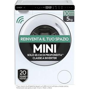 Candy ProWash 700 Mini, Lavatrice Slim 5 Kg, Classe A, 1151 giri, Smart Spray, Motore Inverter BPM, Wi‑Fi + Bluetooth, 12 Programmi, Quick 15', Trattamento Antibatterico, Bianca CW50-BP12307WU-S