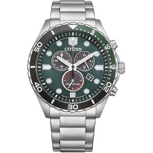 Citizen Orologio da uomo con cronografo Eco-Drive con cinturino in acciaio inox AT2561-81X, Verde, Bracciale