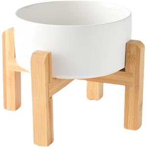 Welloyed Ciotola per cani rialzata in ceramica da 15,2 cm, ciotola per cibo e acqua per cani con supporto in bambù antiscivolo rialzato, lavabile in lavastoviglie e adatta al microonde, anti vomito,