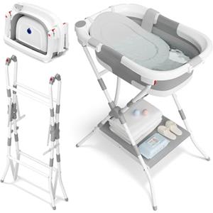 COOSEYA 2 in 1 Bagnetto neonato con supporto, vaschetta da bagno con rete di sostegno per neonati e bambini piccoli, design multiuso e pieghevole per riporla facilmente, grigia