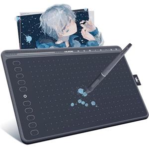 HUION Nuovo HS611 (Grigio) Tavoletta Grafica Professionali, Penna Digitale PW500 senza Batteria, Dotata di Pulsanti Touch Multimediali (Volume Regolabile, Riproduzione di Musica)