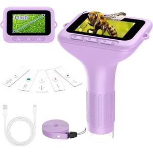 QUNSE Microscopio portatile digitale per bambini: schermo HD 3 pollici 1000X magnifica fotocamera registrazione video kit educativo Viola
