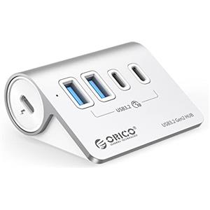 ORICO Hub USB C 3.2 Gen 2 10Gbps Con 2 Porte A, 2 Porte C, Splitter Aliuminum Con Cavo 0.5m, Multi Adattatore per Macbook, Macbook Pro