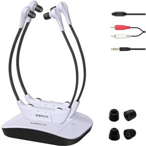 SIMOLIO Cuffie Wireless per TV Senza Fili SM-824D2, Doppie Cuffie TV wireless digitali, con batteria di ricambio e funzione Balance & Tone, amplificatore audio personale