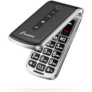 SweetLink Telefono Cellulare per Anziani con Tasti Grandi, GSM Flip Telefoni Cellulari per Anziani, Volume Alto, Funzione SOS, 2.4" Display, Contatti con Immagini, Incompatibile con iliad, Nero