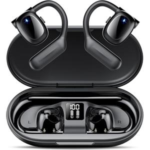 Hendari Cuffie Open Ear, Cuffie Bluetooth Sport, Auricolari Bluetooth 5.3 Sport con 4 Mic Stereo, Auricolari Bluetooth Open Ear con Custodia di LED Ricarica, 75Ore, Impermeabili IP5, Nero