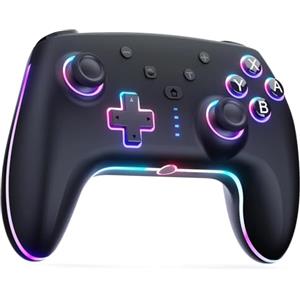 RivalPlay Wireless Controller per Switch con Illuminazione RGB, 2 Pulsanti Macro, Associazione con Un Pulsante, Sensore di Movimento, Funzione Turbo Regolabile, Batteria da 800 mAh