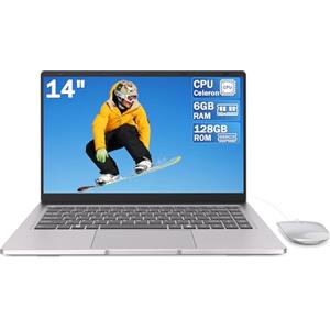 PINSTONE PC Portatile 14″ Dual-Core fino a 2,6 GHz - 6 GB RAM - SSD 128 GB - Display UHD - WiFi 5G - Mini-HDMI - Tastiera a membrana - Design fanless - Argento - Mouse incluso
