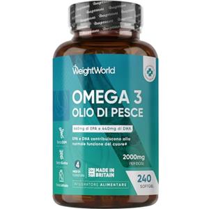 WeightWorld Omega 3 Olio di Pesce da 2000mg, 660mg EPA e 440mg DHA, Integratore Omega3 Fish Oil e Acidi Grassi Essenziali in 240 Softgel (4 Mesi), EPA e DHA Contribuiscono alla Normale Funzione del Cuore (EFSA)