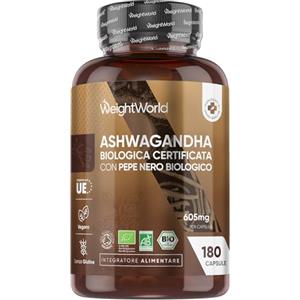 WeightWorld Ashwagandha Bio in 180 Capsule Vegane, 1 al Giorno (6 Mesi), Ashwagandha Biologica Certificata dalla Soil Association, con Pepe Nero, Withania Somnifera (Ginseng Indiano), Privo di Glutine e Lattosio