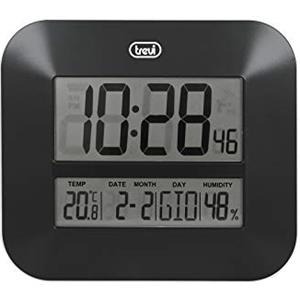Trevi OM 3520 D Orologio Digitale con Ampio Display LCD, Termometro e Igrometro, Calendario Multilingue, Facile Installazione a Parete/Tavolo, Funzionamento a Batterie AA, Nero