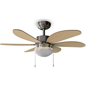 Cecotec Ventilatore da Soffitto con Luce EnergySilence Aero 350. 50 W, Basso consumo, 81 cm di Diametro, 6 Pale Reversibili, 3 Velocità, Funzione Inverno, Finitura bianco/legno