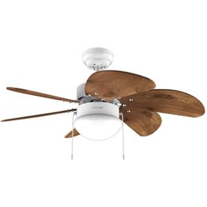 Cecotec Ventilatore da Soffito con Luce EnergySilence Aero 365 White&Wood. 50 W, diametro 92 cm, 3 velocità, 6 lame reversibili, modalità inverno-estate, utilizzo semplice, interruttore a catena