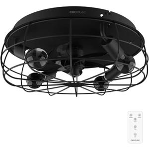 Cecotec - Ventilatori da Soffitto EnergySilence LampAero 600 Iron Design - Paralume Legno Bicolore, 20 W, Lampada Inclusa, Telecomando, Timer 8 Ore, 3 Velocità, 5 Pale, Estate/Inverno