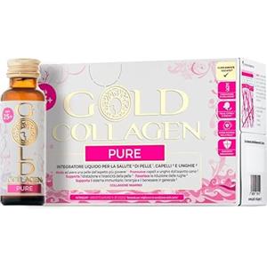 GOLD COLLAGEN Pure - Integratore Liquido Collagene Marino Capelli Pelle Unghie Antirughe Sistema Immunitario e Formazione Collagene con Acido Ialuronico, Vitamina C E B6 Biotina Zinco, 1 Pack 10x50 ml
