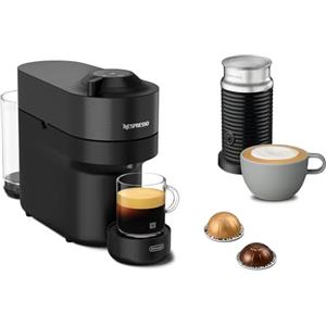 Nespresso De'Longhi Vertuo Pop e Aeroccino 3 ENV90.BAE, Macchina Caffè Capsule, 4 Dimensioni Tazza, Starter Pack, Tecnologia Centrifusion, Montalatte, Connettività Intelligente, Nero