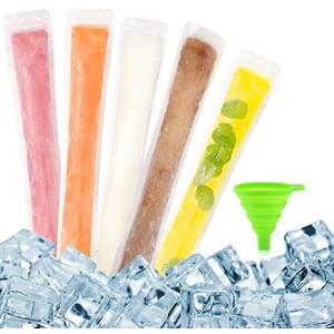 Tsathoggua 100 Pezzi Sacchetti per Ghiaccioli Lunghi con Imbuto - Bustine Ghiaccioli per Muffe Ice Popsicle - Sacchetti Ghiaccioli Gelato Ideale per Famiglia - Stampi per Ghiaccioli per Yogurt, Caramelle Rock