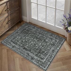 HUGEAR Vintage Tappeto Ingresso Interno Nero Tappeti 60x90cm Antiscivolo Lavabile in Lavatrice Tapette Cucina Camera da Letto Entrata Scendiletto Ufficio Pelo Corto Piccolo Carpet