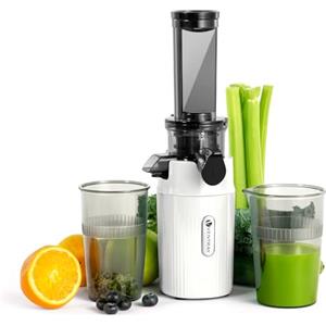 Ventray Ginnie Estrattore Frutta e Verdura - Slow Juicer 60 Giri/Min- Estrattore di Succo con Funzione di Masticazione Inversa, Facile da Pulire, Senza BPA, Cold Press, Spremiagrumi Elettrico, Bianco