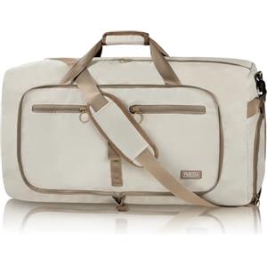 Fmeida Borsone da Viaggio Unisex Adulto, Grande Borsone Palestra con Scomparto per Scarpe e Tracolla, Impermeabile Duffel Bag Borsa Sportivo, Bianco Crema