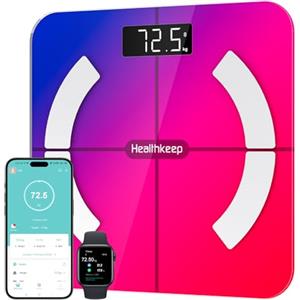 Healthkeep Bilancia pesata persona, Healthkeep Bilancia Impedenzimetro Bluetooth connessa ad alta precisione con App 13 indicatori per Andriod e iOS Max 180kg/400lb/28st, 28 x 28 cm, multicolore
