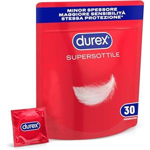 Durex SuperSottile, Preservativi Ultra Sottili Vestibilità Regular, Formato Convenienza, Vestibilità Regular, 30 Profilattici