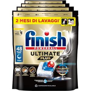 Finish Powerball Ultimate Plus 192 Pastiglie Capsule Classico Lavastoviglie Contro le Macchie di Bruciato Brillantezza Eccezionale Pulizia Intensa - 4 Confezioni da 48 Tabs