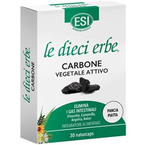 ESI Le Dieci Erbe Carbone Vegetale Attivo - Integratore Digestivo con Finocchio, Camomilla, Angelica e Anice, 30 Naturcaps, Senza Glutine e Vegan