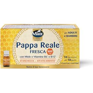 Matt, Pappa Reale Fresca, Integratore Alimentare, Miele con Vitamina B6 e B12, Adatto a Bambini e Adulti, Senza Glutine, Contribuisce alla Riduzione di Stanchezza e Affaticamento, 10 Flaconcini da 8ml