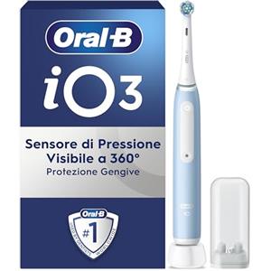 Oral-B Spazzolino Elettrico iO Series 3 Blu Ghiaccio - Sensore di Pressione, Timer Luminoso, 3 Modalità di Spazzolamento