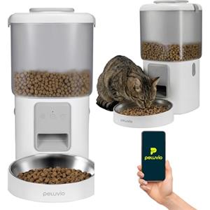 Peluvio CRISPY WI-FI Distributore Automatico Cibo Gatti e Cani WiFi con App, 4,5 L, Programmabile Timer e Porzioni, Registrazione Vocale, Ciotola in Acciaio Inox, Cavo e Batterie, Cavo 2,5 m (Bianco)