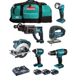 MAKITA Kit DLX6068PT (DHP453 + DTD152 + DHR202 + DJV180 + DSS611 + DML802 + 3 x 5,0 Ah + DC18RD + LXT600)