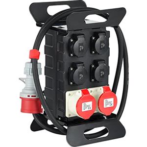 Electraline 60428 Quadro Elettrico di Distribuzione Portatile con Interruttore Differenziale di Sicurezza RCD 30mA, 4 prese Schuko, 2 Prese Industriali CEE, Cavo 2M H07RN-F 5G2,5, Spina a 2P+T, IP44