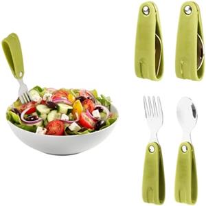 Avilia Set Posate Forchetta e Cucchiaio in Acciaio Inox con Manico Verde in Gomma Pieghevole - Set Portatile con Comodo Astuccio di Protezione - Resistenti e Lavabili in Lavastoviglie