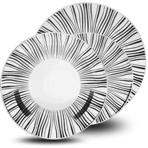 Avilia Servizio di Piatti in Porcellana con Foglie Bianco e Nero - Set 18 Pezzi Composto da Piatti Piani, Fondi e da Dessert - Ideale per ogni Occasione e Facili da Pulire in Lavastoviglie