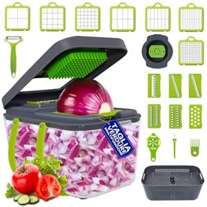 Avilia Taglia Verdure Multifunzione con 7 Lame Intercambiabili - Affettaverdure e Mandolina con Contenitore Integrato - Taglia Patate e Julienne con Protezione per Mani