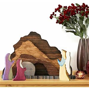 SPORTARC Set di presepe in legno pasquale scena di risurrezione decorazione in legno croce ornamento per la casa