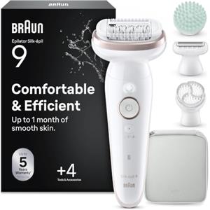 Braun Silk Epil 9 SkinSpa Epilatore Elettrico Donna, Rasoio Elettrico Donna, Con Testina Flessibile Per Una Epilazione Semplice, Wet & Dry, Pelle Liscia a Lungo, Kit Tutto-In-Uno, 9-080, Bianco/Rosa