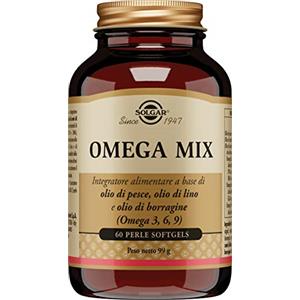 Solgar Omega Mix - 60 perle softgels - Integratore alimentare con olio di pesce, olio di semi di lino e olio di borragine, fonti di Omega-3, Omega-6 e Omega-9
